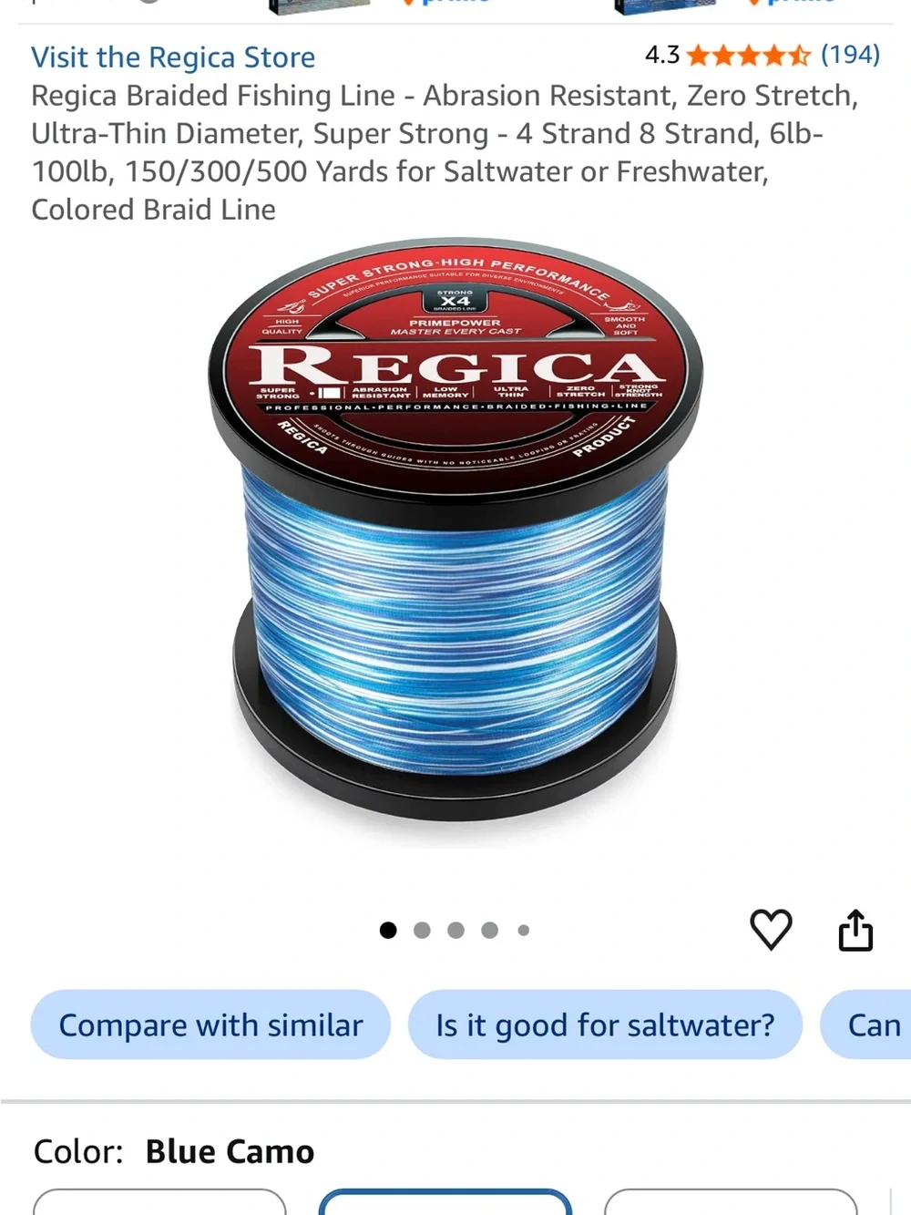 Blue Camo Braided Fishing Line - High Strength